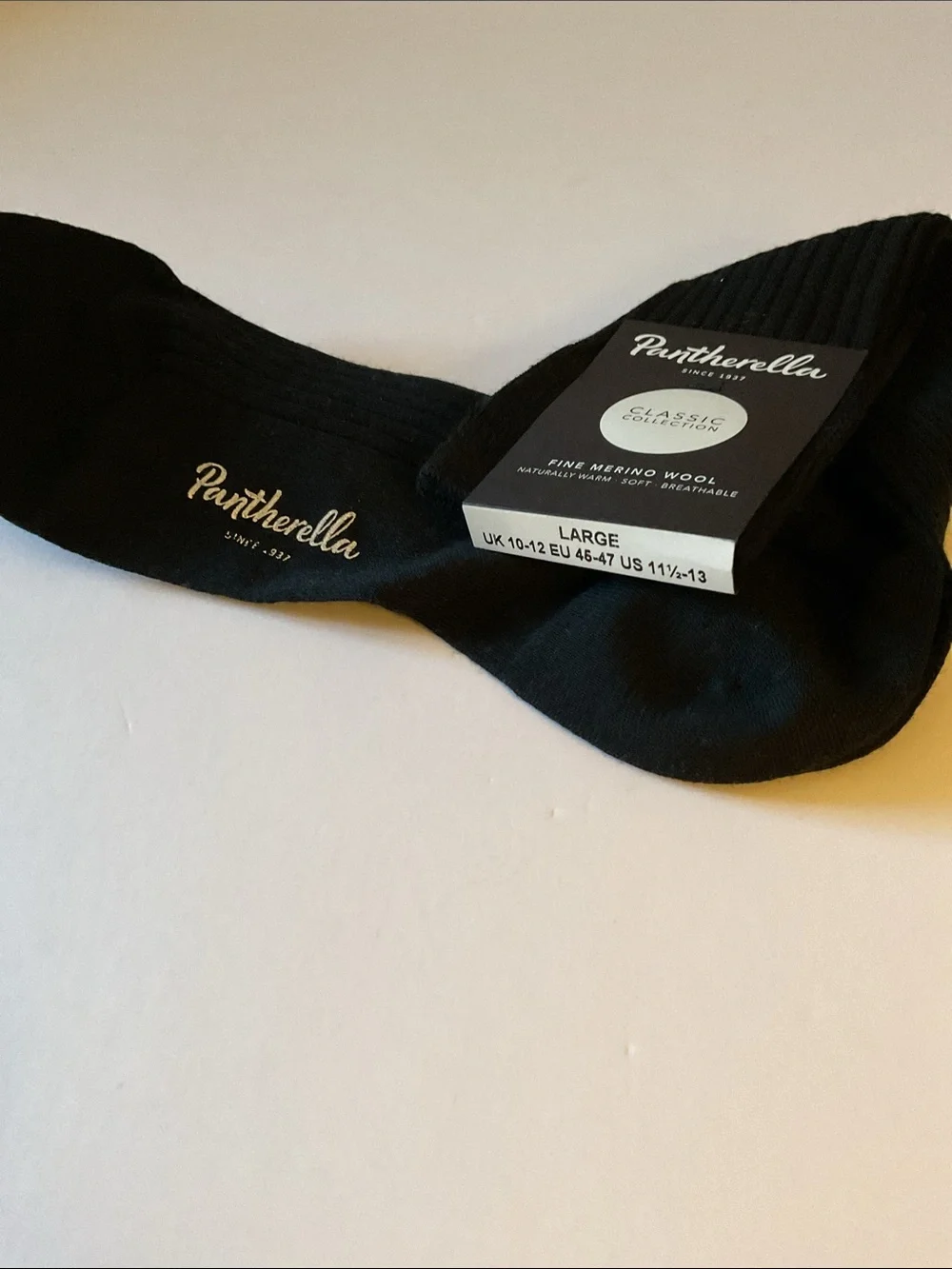 PANTHERELLA LABURNUM MENS FINE WOOL SOCKS IN BLACK SIZE LARGE NWT